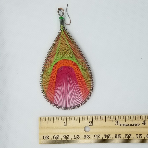 Multi-Colored Thread Dangle Earrings - Picture 4 of 4